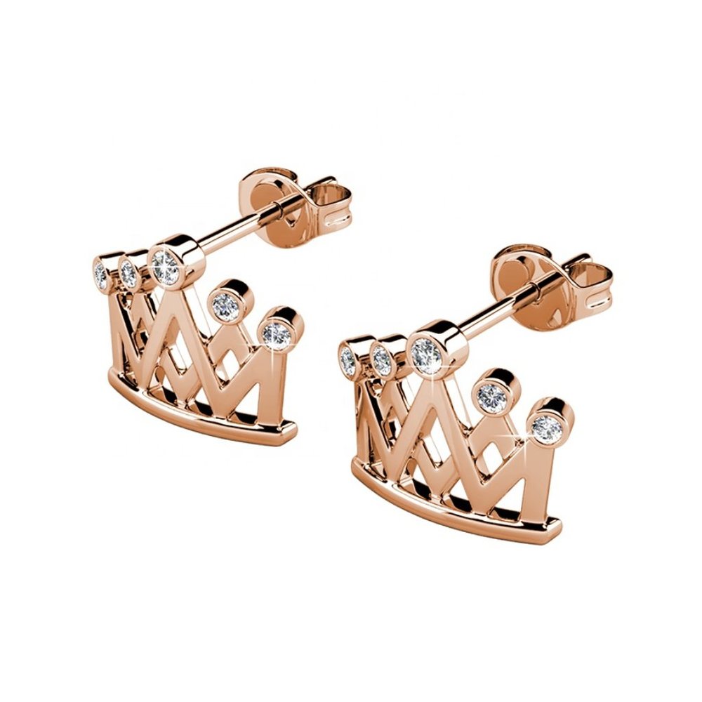 Rose Gold Princess Crown Stud Earrings With Australian Crystals - Picture 4 of 4
